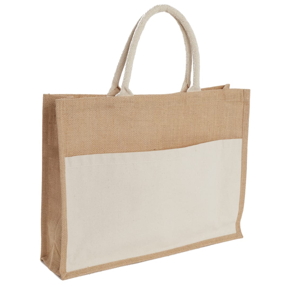 Jute Shopper Tote with Recycled Cotton Pocket - 7900-88 Natural
