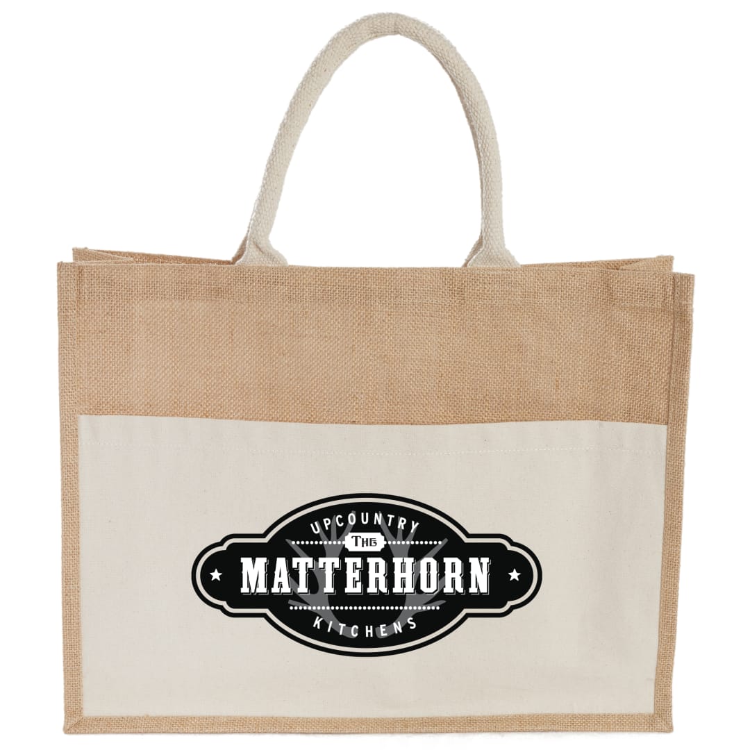 Jute Shopper Tote with Recycled Cotton Pocket - 7900-88 Natural