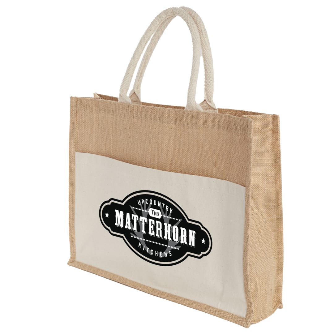 Jute Shopper Tote with Recycled Cotton Pocket - 7900-88 Natural