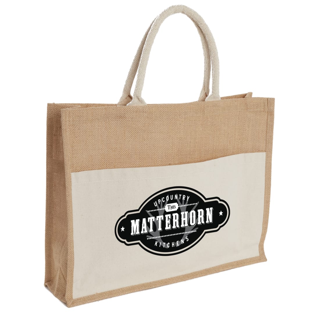Jute Shopper Tote with Recycled Cotton Pocket - 7900-88 Natural