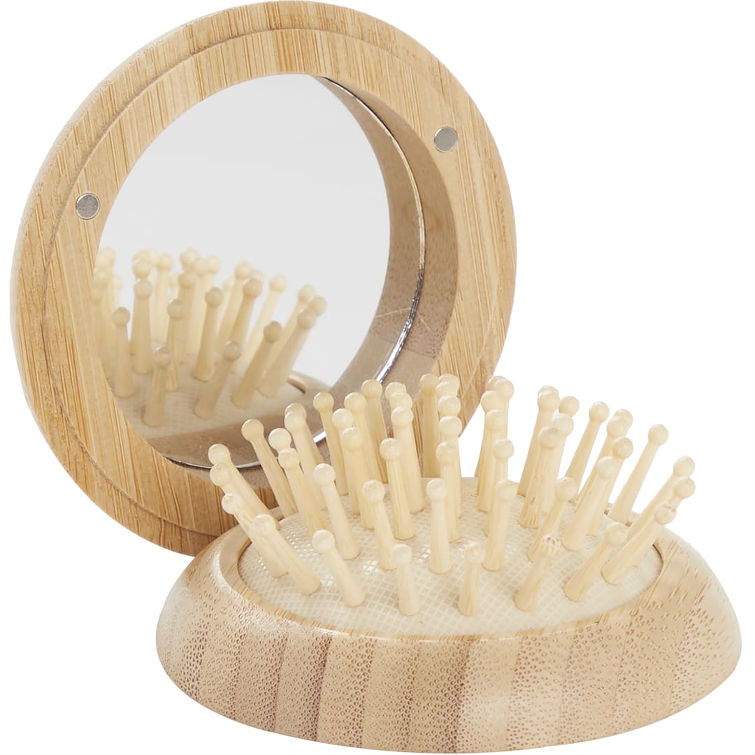 FSC&#174; 100% Bamboo Compact Mirror/Brush - SM-1709 Natural