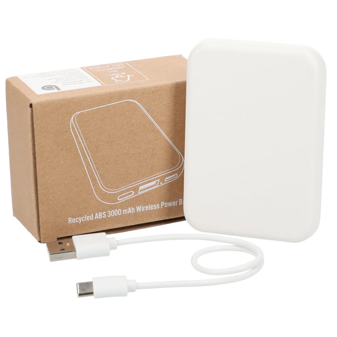 Recycled ABS 3000 mAh Wireless Power Bank - SM-2832 White