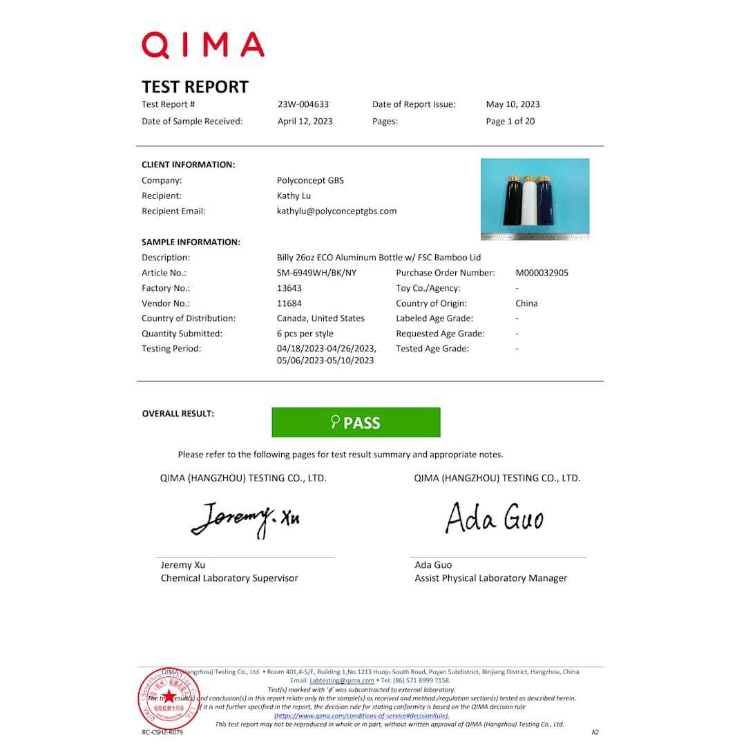 Billy 26oz ECO Aluminum Bottle w/ FSC&#174; Bamboo Lid - SM-6949 Black