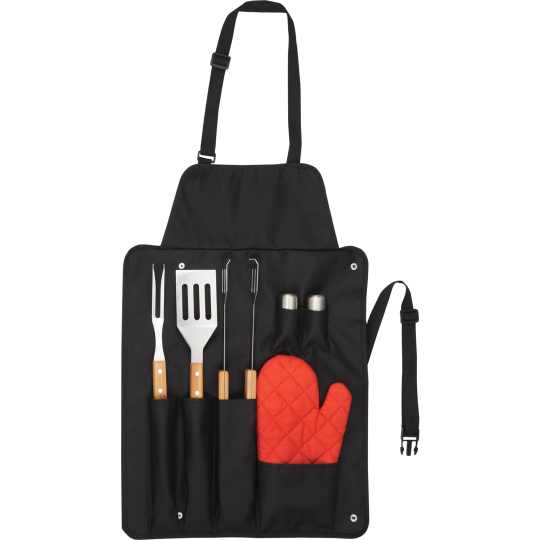 BBQ Now Apron and 7 piece BBQ Set - 1450-89 Black