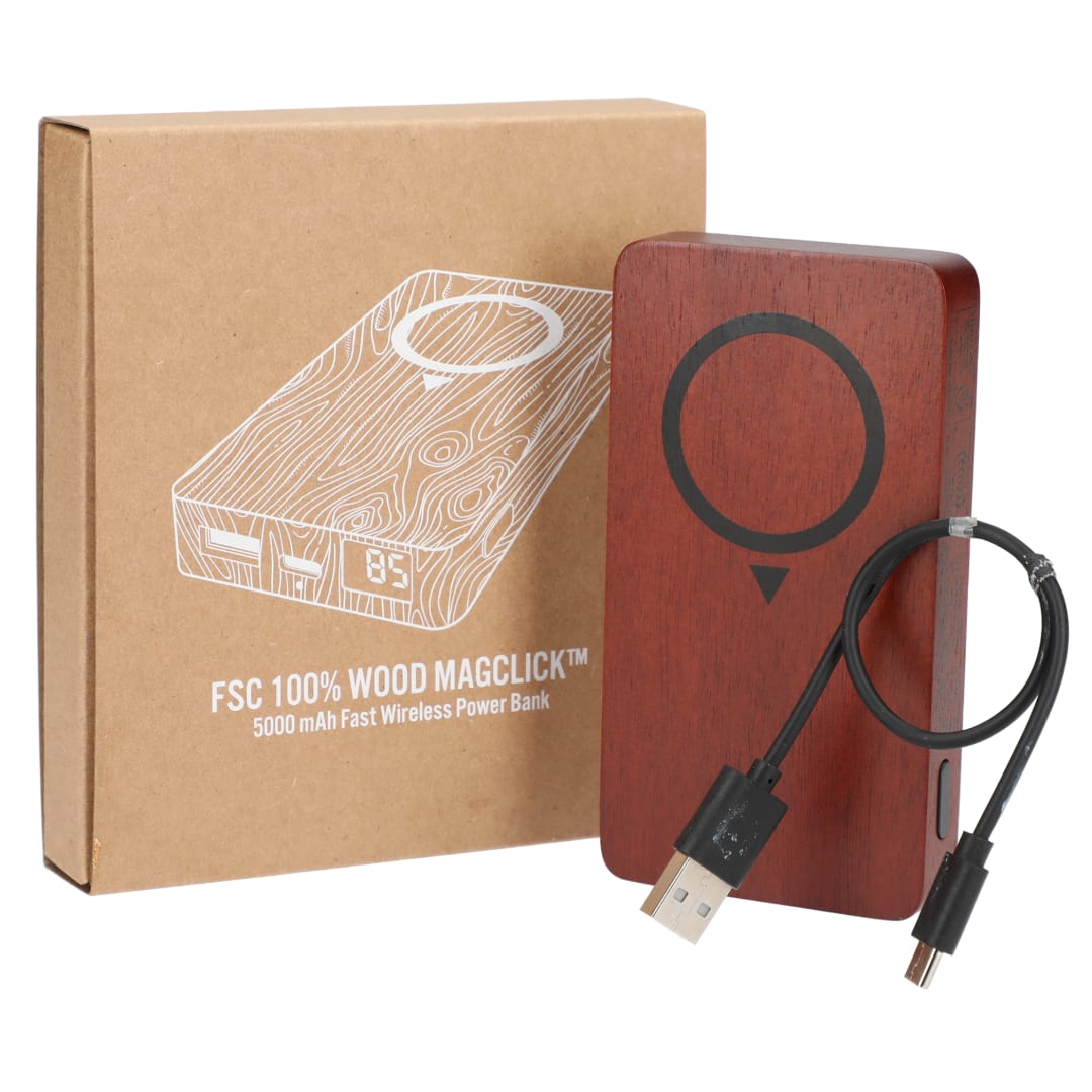 FSC&#174; 100% Wood MagClick™ Fast Wireless Power Bank - 7122-06 Brown