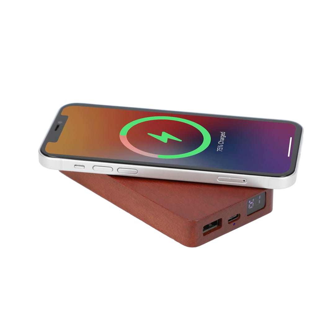 FSC&#174; 100% Wood MagClick™ Fast Wireless Power Bank - 7122-06 Brown