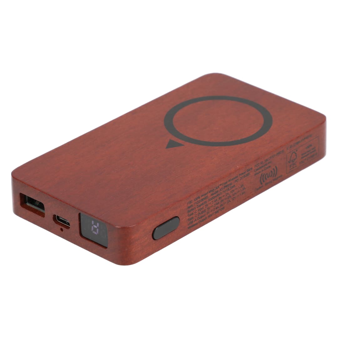 FSC&#174; 100% Wood MagClick™ Fast Wireless Power Bank - 7122-06 Brown