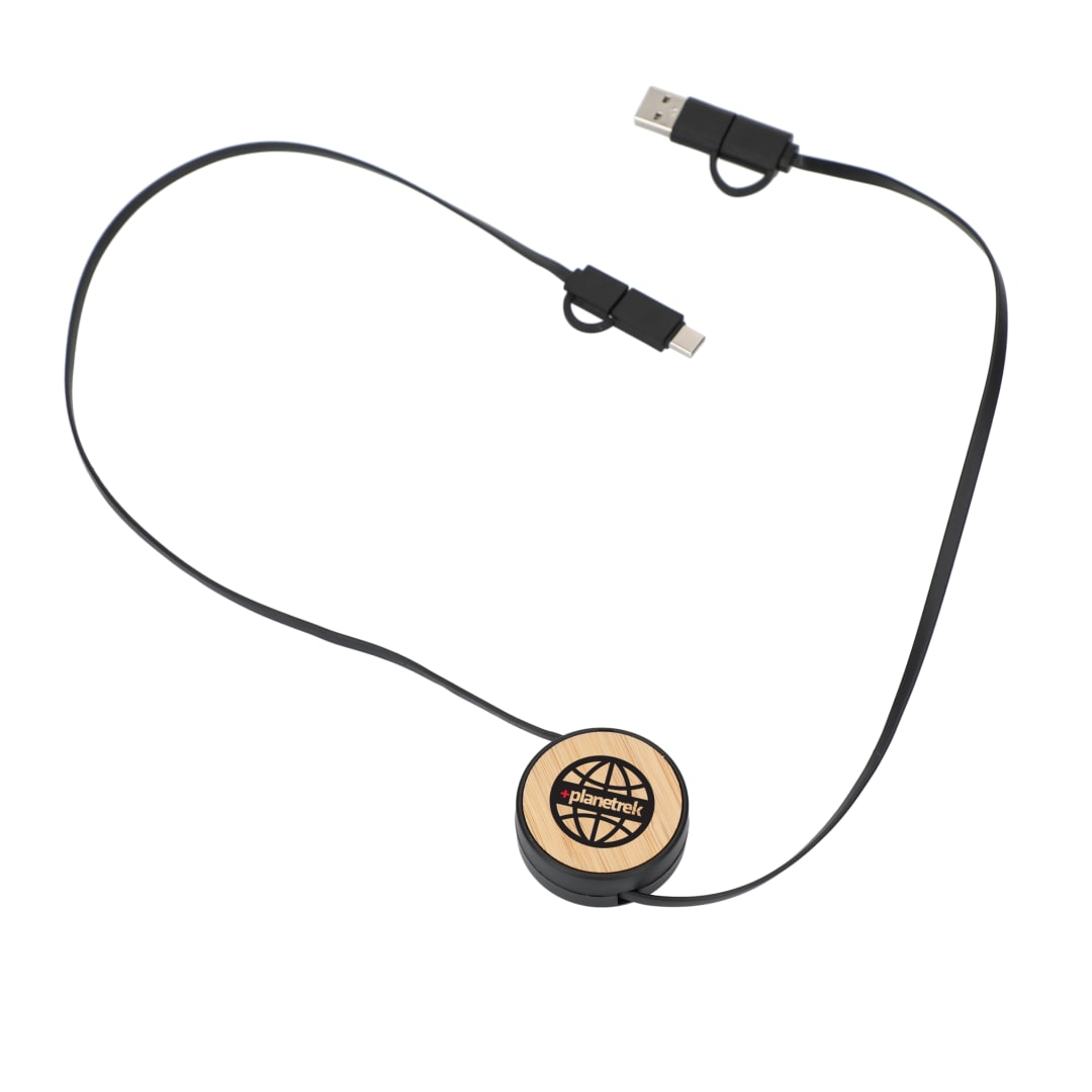 FSC&#174; 100% Bamboo Retractable 5-in-1 Charging Cable - SM-2839 Black