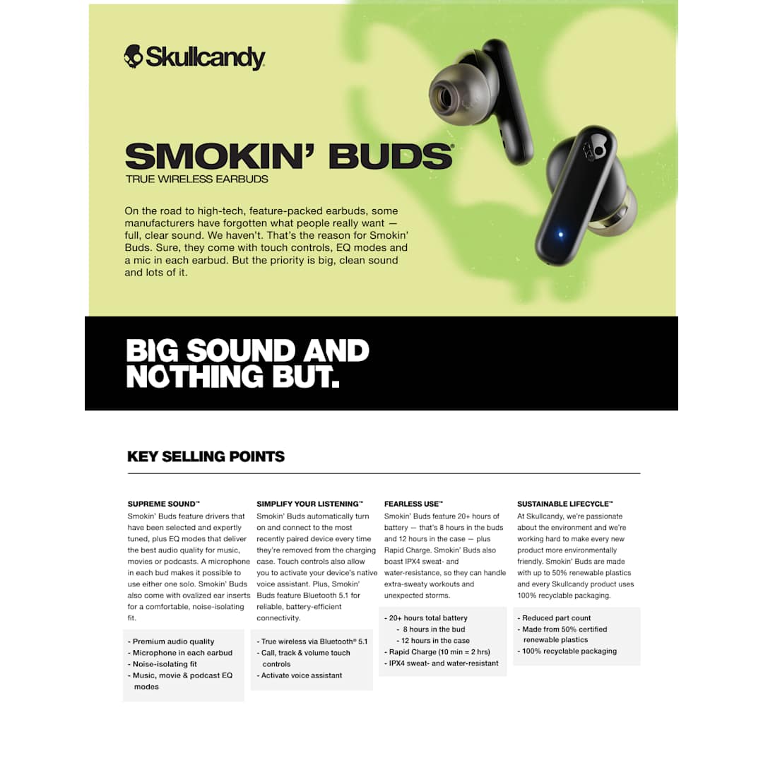 Skullcandy Skullcandy Smokin&#39; Buds True Wireless Earbuds - 7196-29 Black