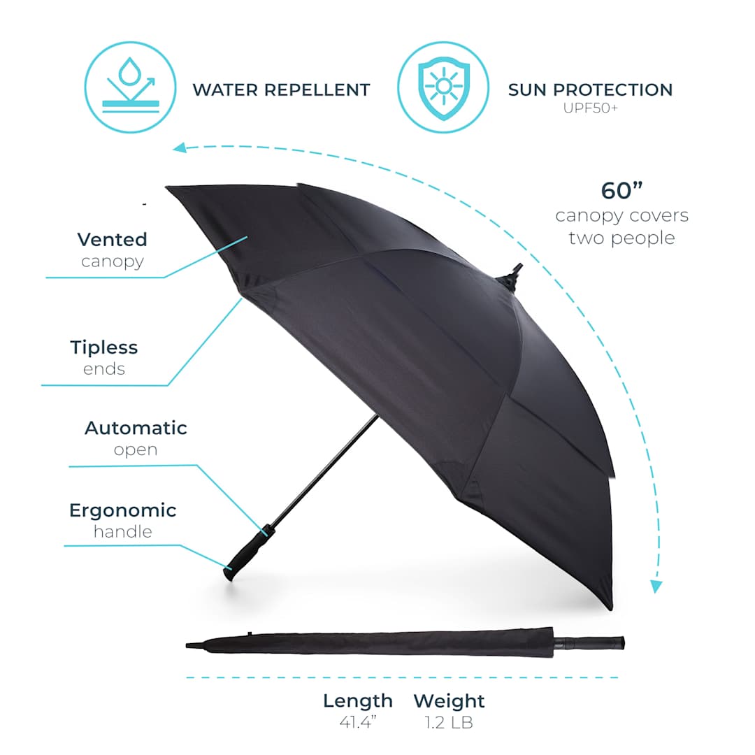 totes totes® 60" Titan Vented RPET Umbrella - 8850-22 Black