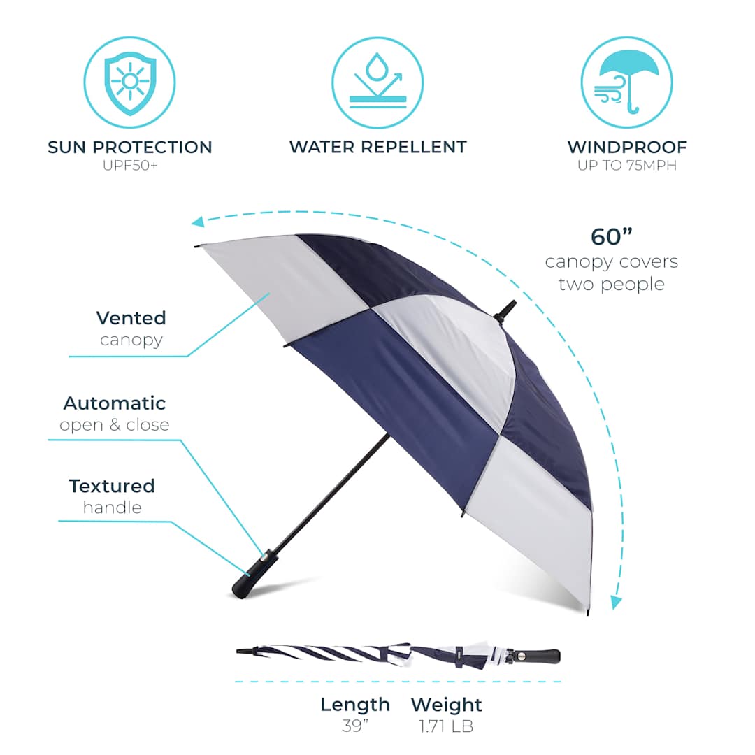 totes totes® 60" UV Protection Auto Open Golf Umbrella - 8850-23 Black