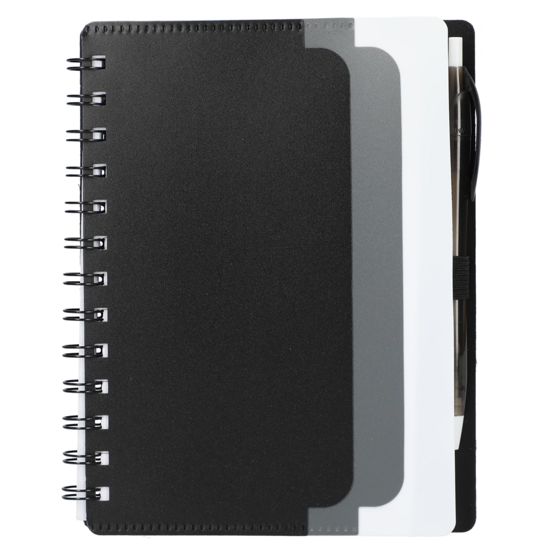 5&quot; x 7&quot; Recycled Dual Pocket Spiral Notebook w Pen - SM-5291 Black