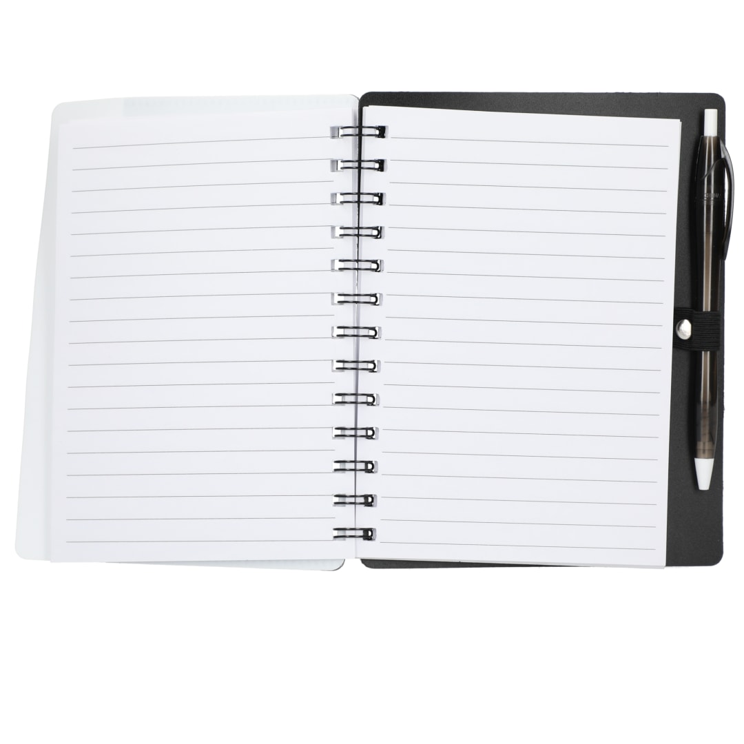 5&quot; x 7&quot; Recycled Dual Pocket Spiral Notebook w Pen - SM-5291 Black