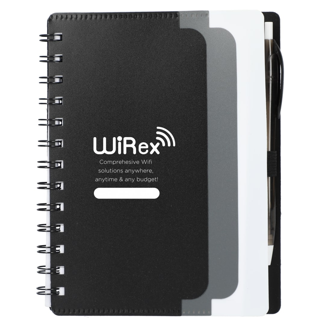5&quot; x 7&quot; Recycled Dual Pocket Spiral Notebook w Pen - SM-5291 Black
