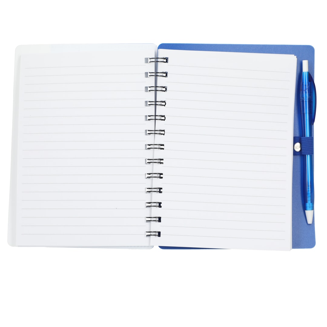 5&quot; x 7&quot; Recycled Dual Pocket Spiral Notebook w Pen - SM-5291 Blue
