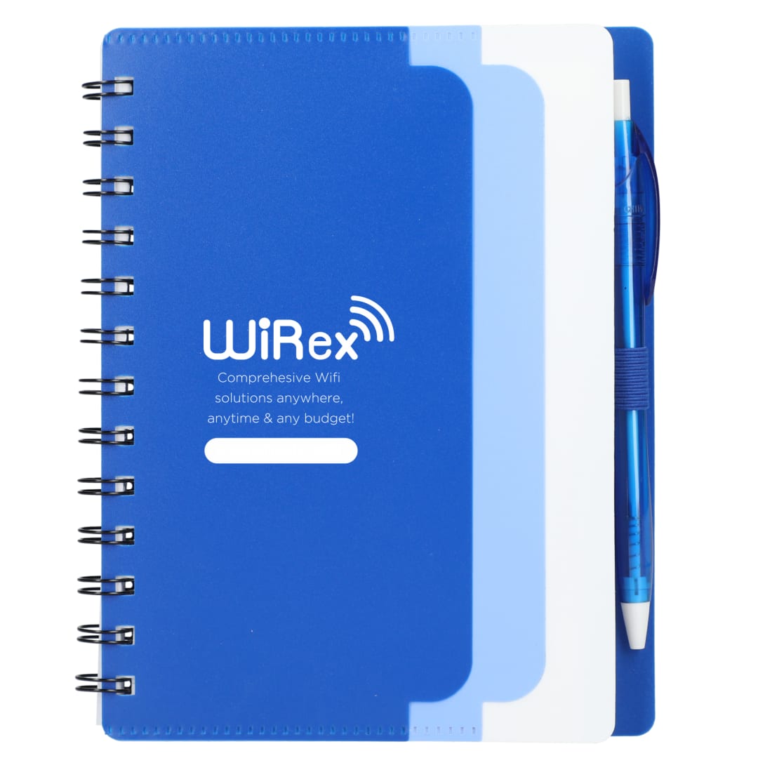 5&quot; x 7&quot; Recycled Dual Pocket Spiral Notebook w Pen - SM-5291 Blue
