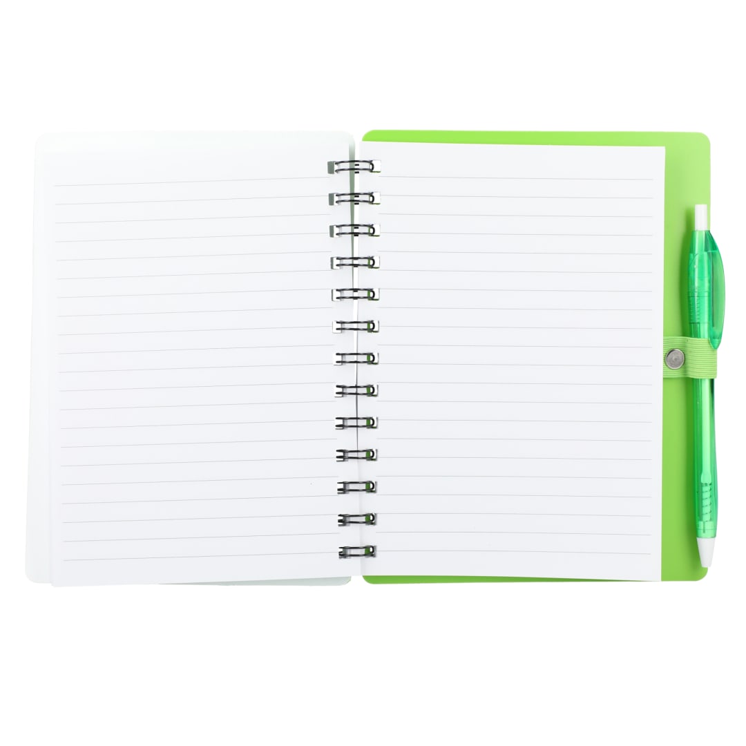5&quot; x 7&quot; Recycled Dual Pocket Spiral Notebook w Pen - SM-5291 Green