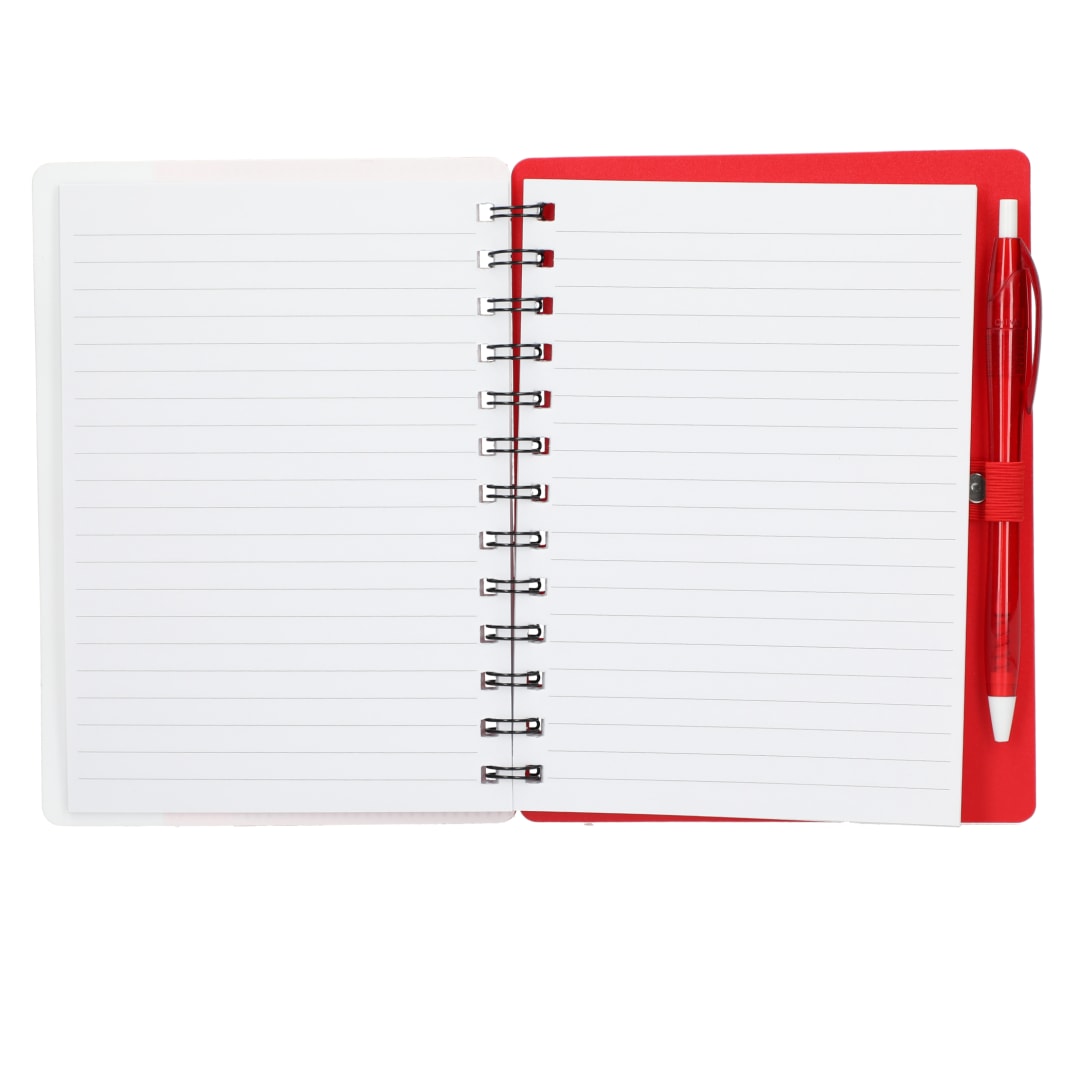 5&quot; x 7&quot; Recycled Dual Pocket Spiral Notebook w Pen - SM-5291 Red