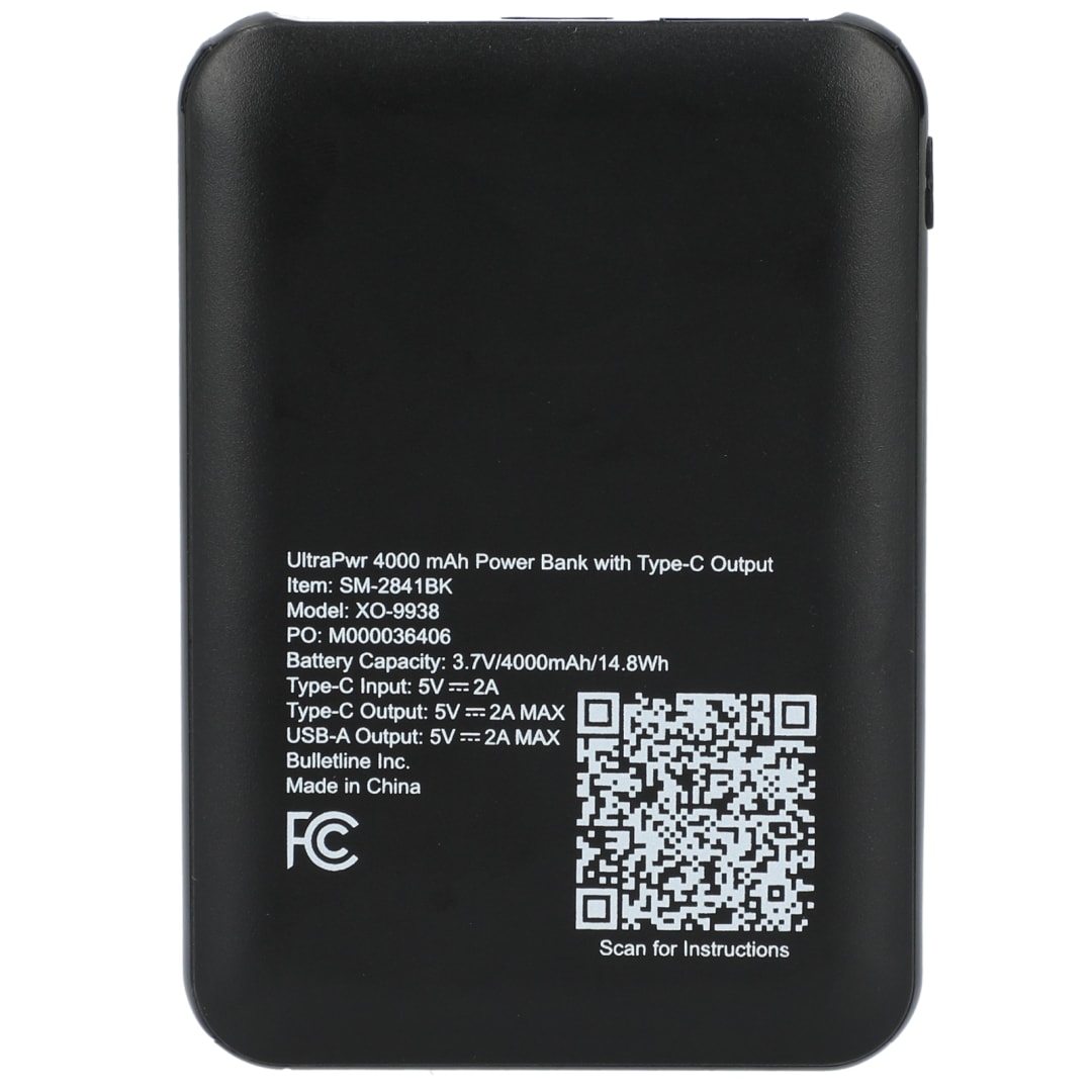 Bullet UltraPwr 4000 mAh Power Bank with Type-C Output - SM-2841 Black