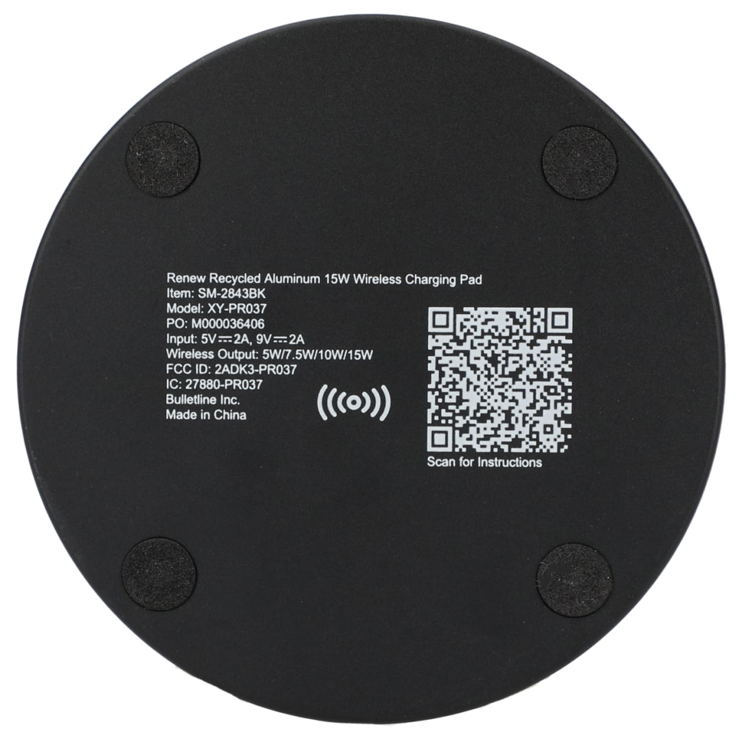 Renew Recycled Aluminum 15W Wireless Charging Pad - SM-2843 Black
