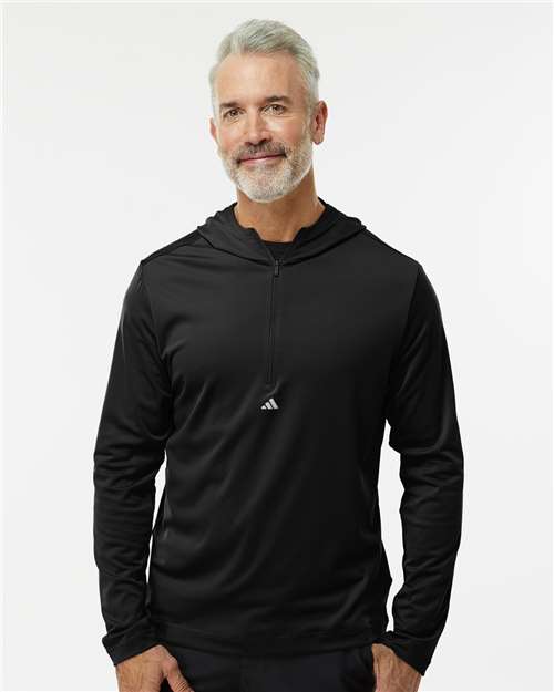 Adidas Men's Lightweight Quarter-Zip Hooded Pullover - A596 Black