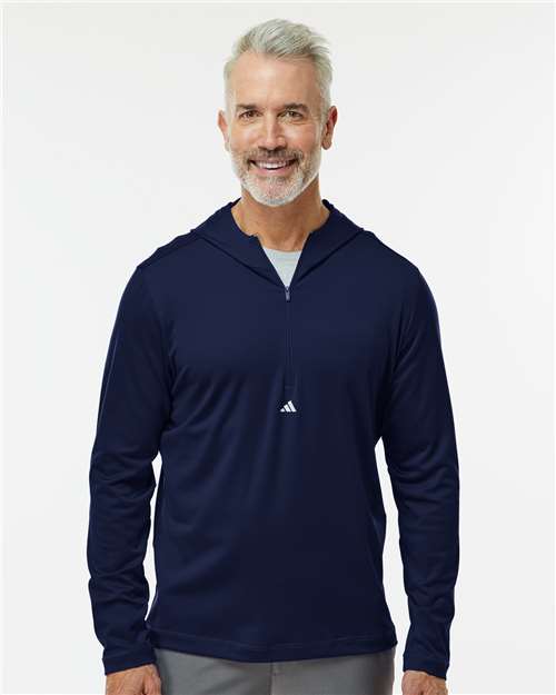 Adidas Men's Lightweight Quarter-Zip Hooded Pullover - A596 Collegiate Navy