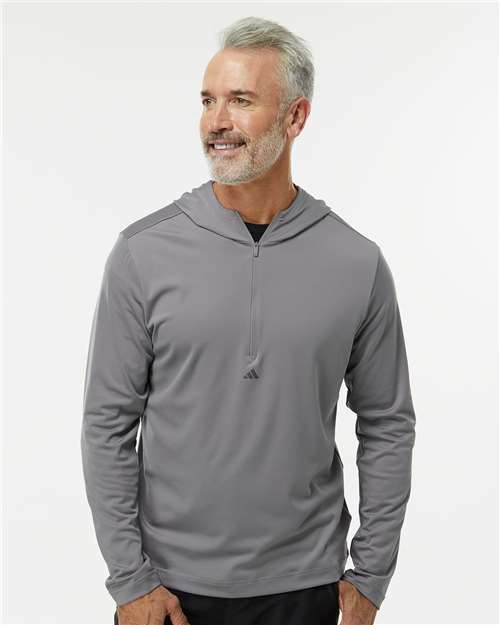 Adidas Men's Lightweight Quarter-Zip Hooded Pullover - A596 Grey Three