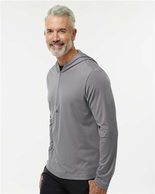 Adidas Men's Lightweight Quarter-Zip Hooded Pullover - A596 Grey Three