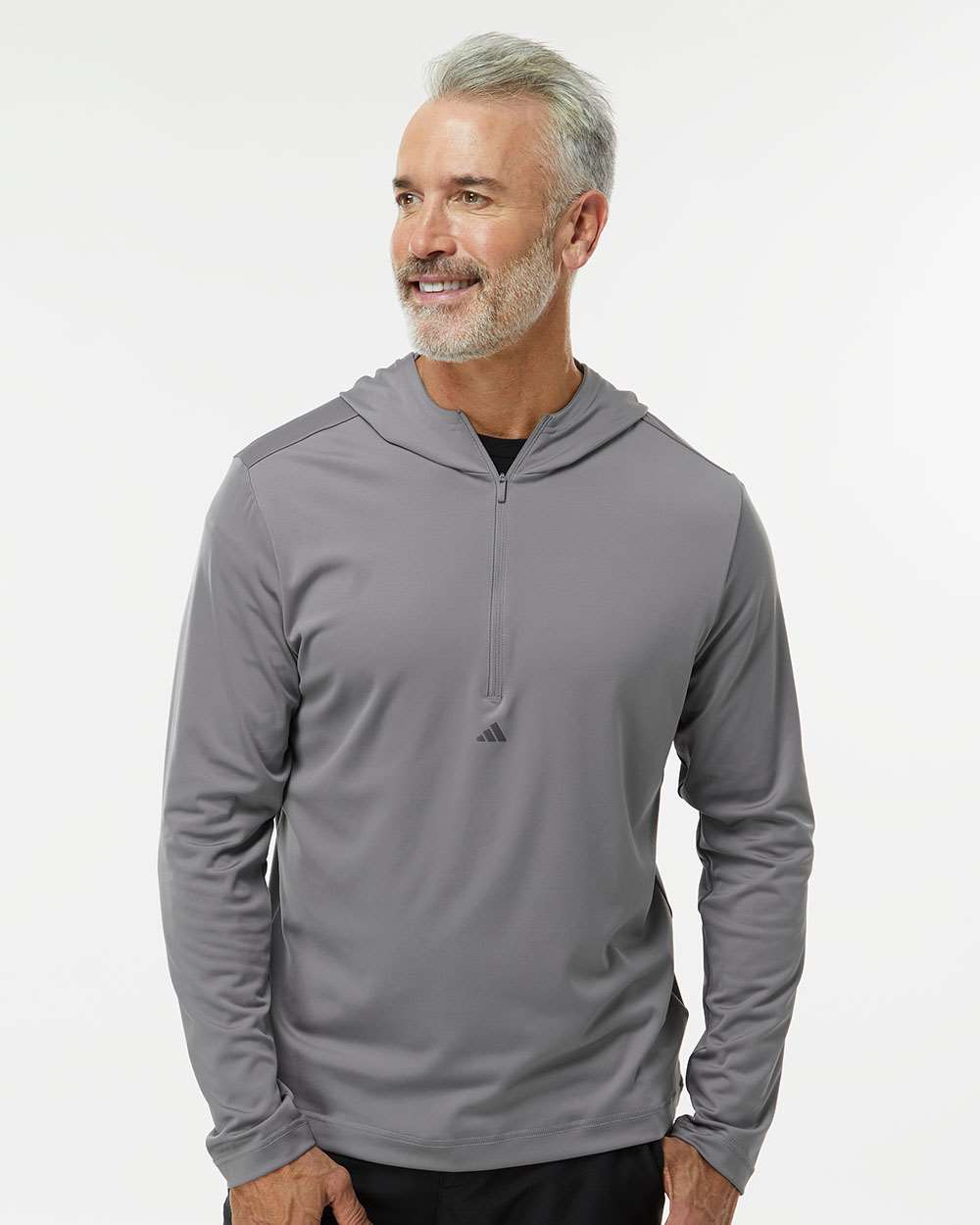 Adidas Men's Lightweight Quarter-Zip Hooded Pullover - A596 Grey Three
