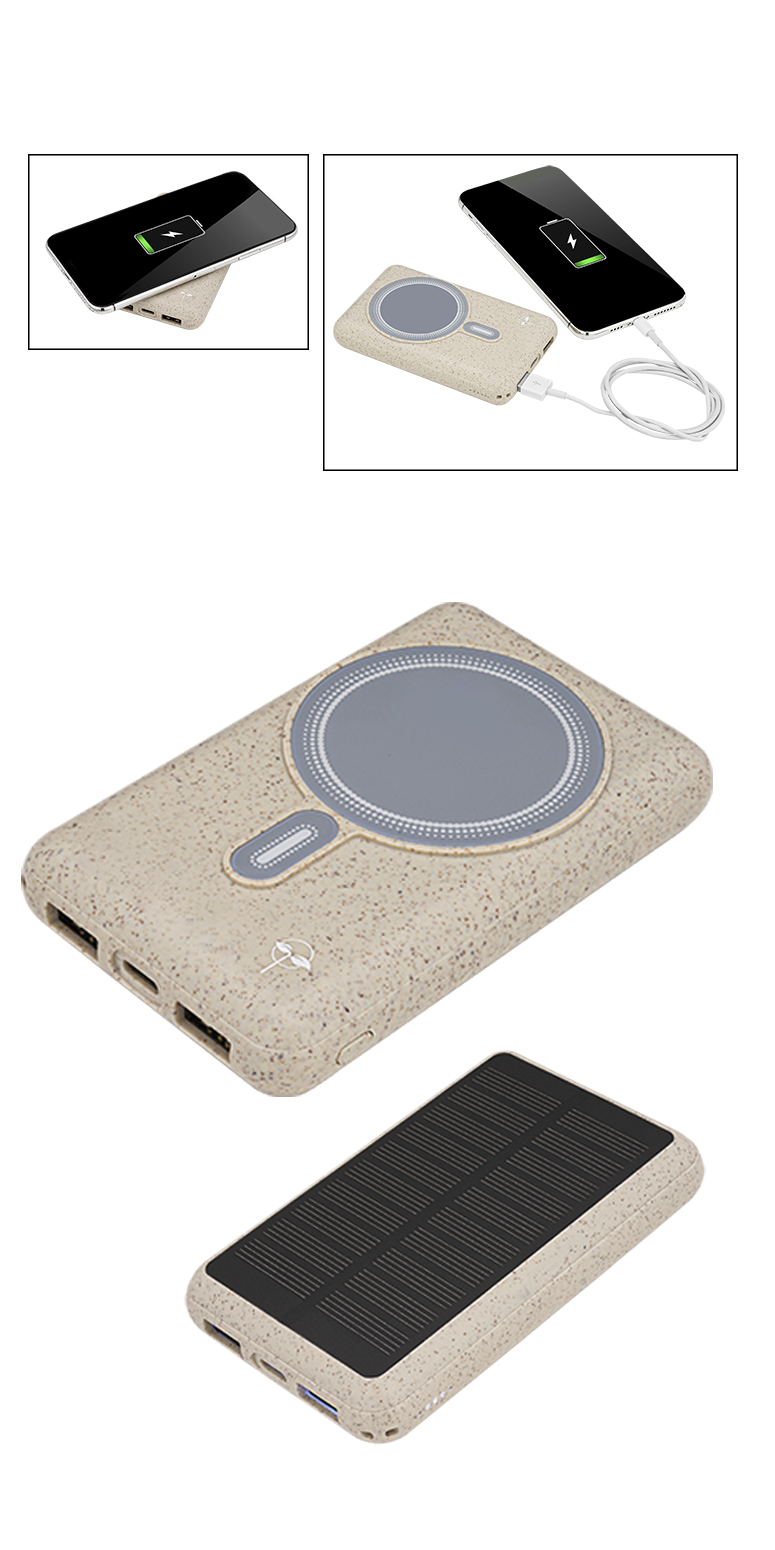 EarthTrendz EarthTrendz™ Solar / Magnetic Wireless Power Bank - EL212 Beige