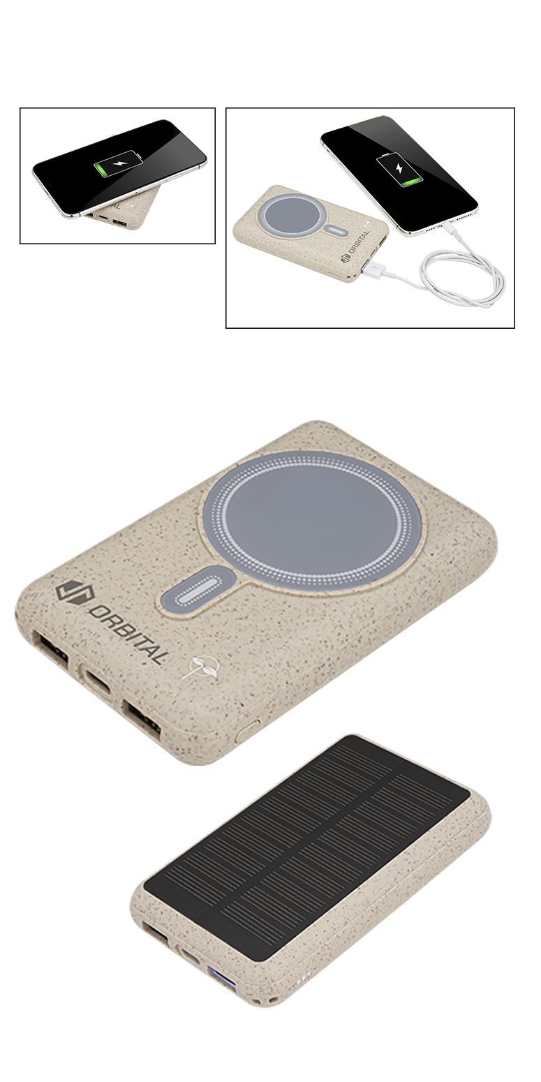 EarthTrendz EarthTrendz™ Solar / Magnetic Wireless Power Bank - EL212 Beige