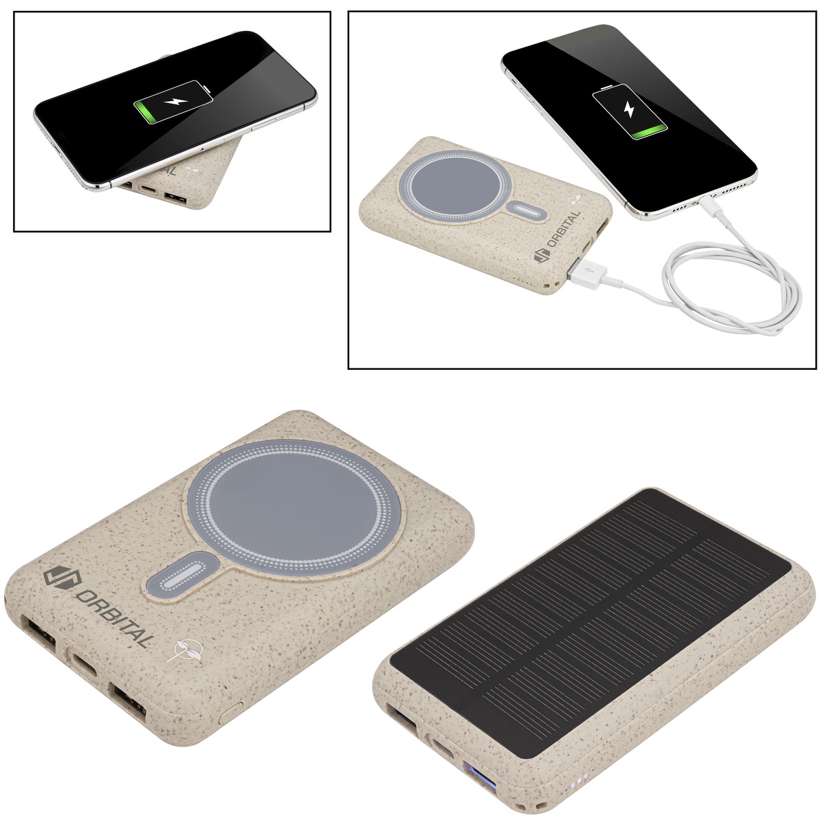 EarthTrendz EarthTrendz™ Solar / Magnetic Wireless Power Bank - EL212 beige