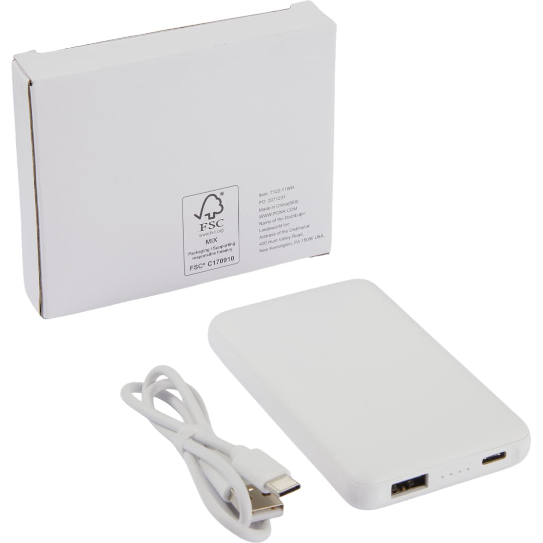 UL Listed Connect 5000 mAh Wireless Power Bank - 7122-11 White