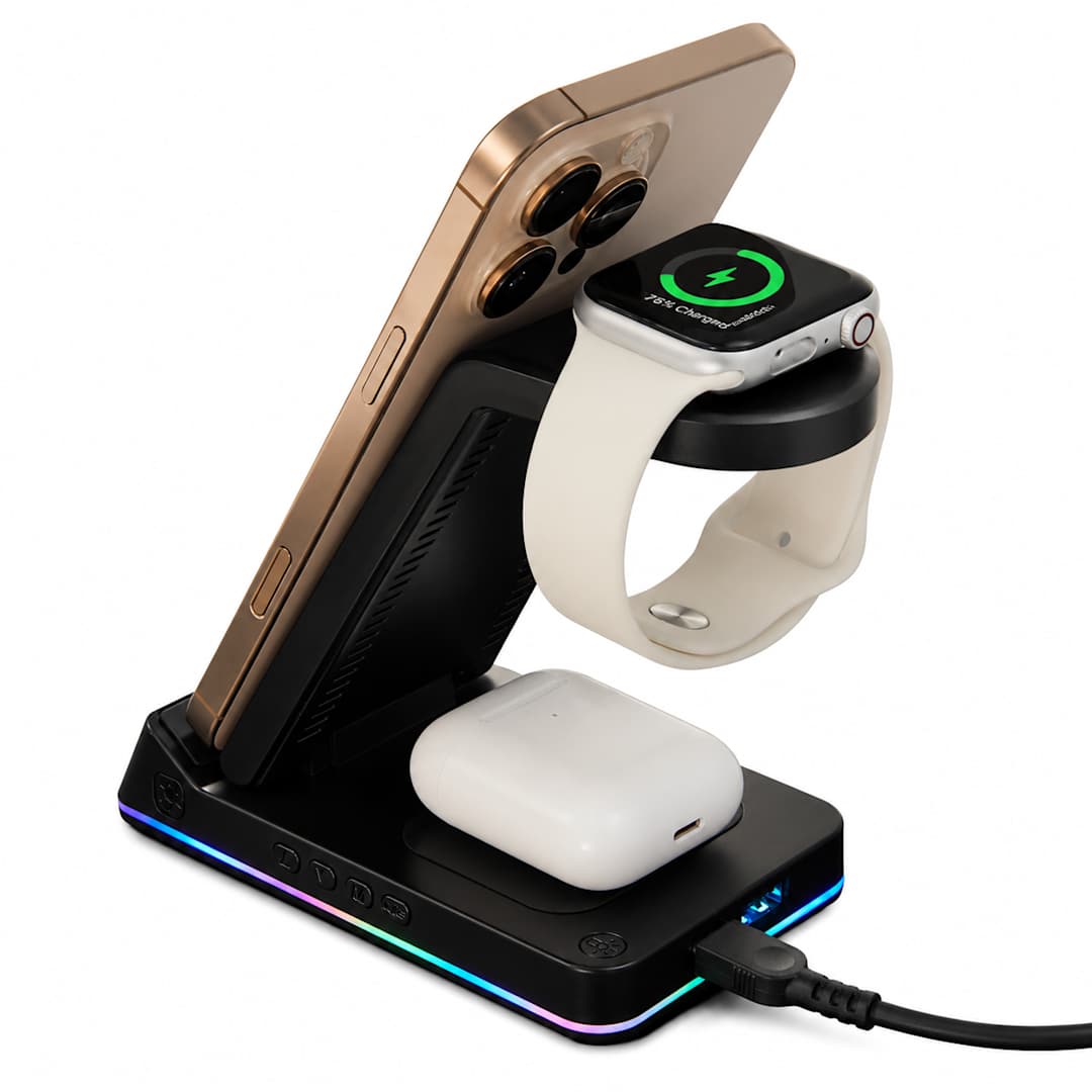 TriCharge Plus 3-IN-1 Qi Wireless Charging Stand - 7143-66 Black