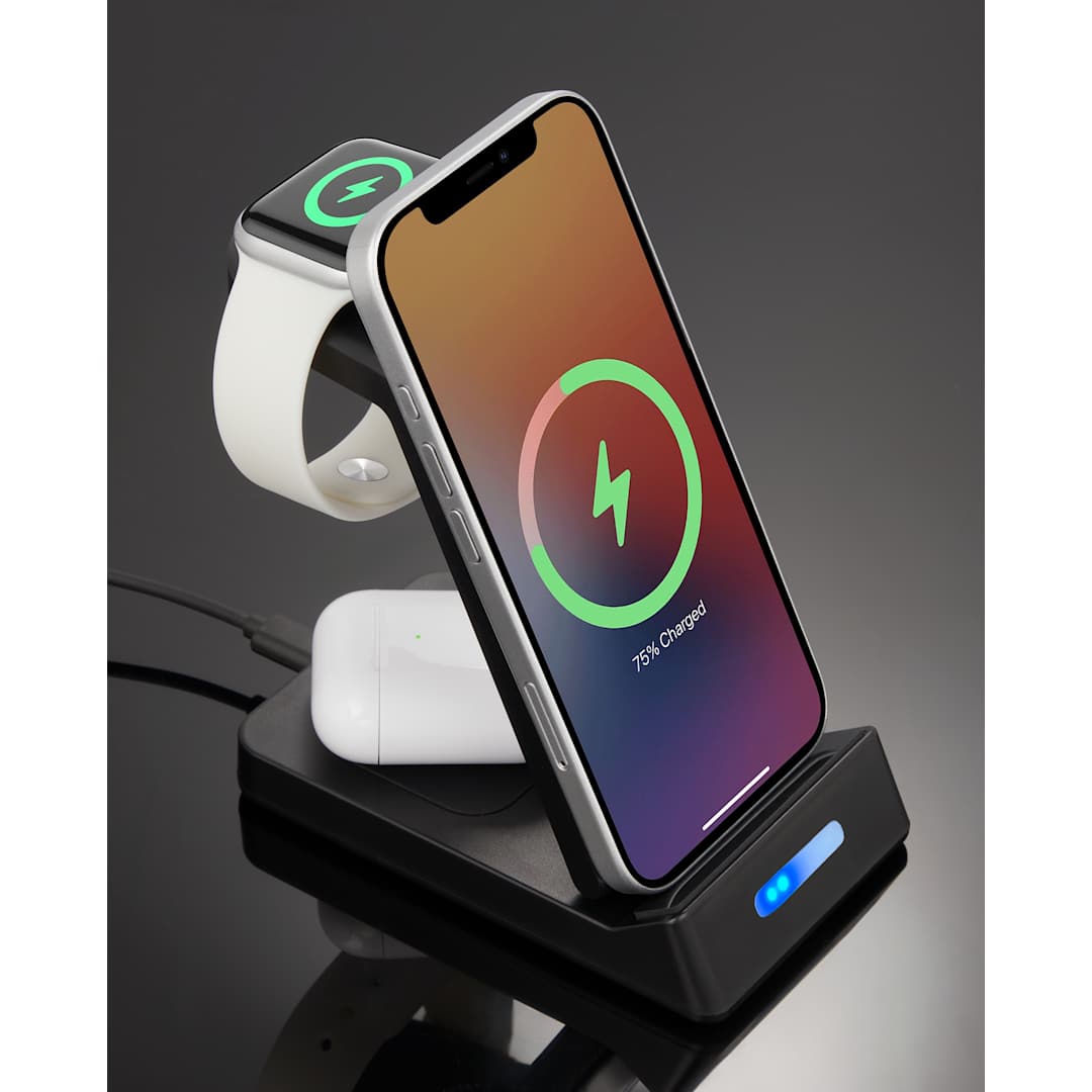 TriCharged 3-in-1 15W Wireless Charging Stand - SM-2844 Black