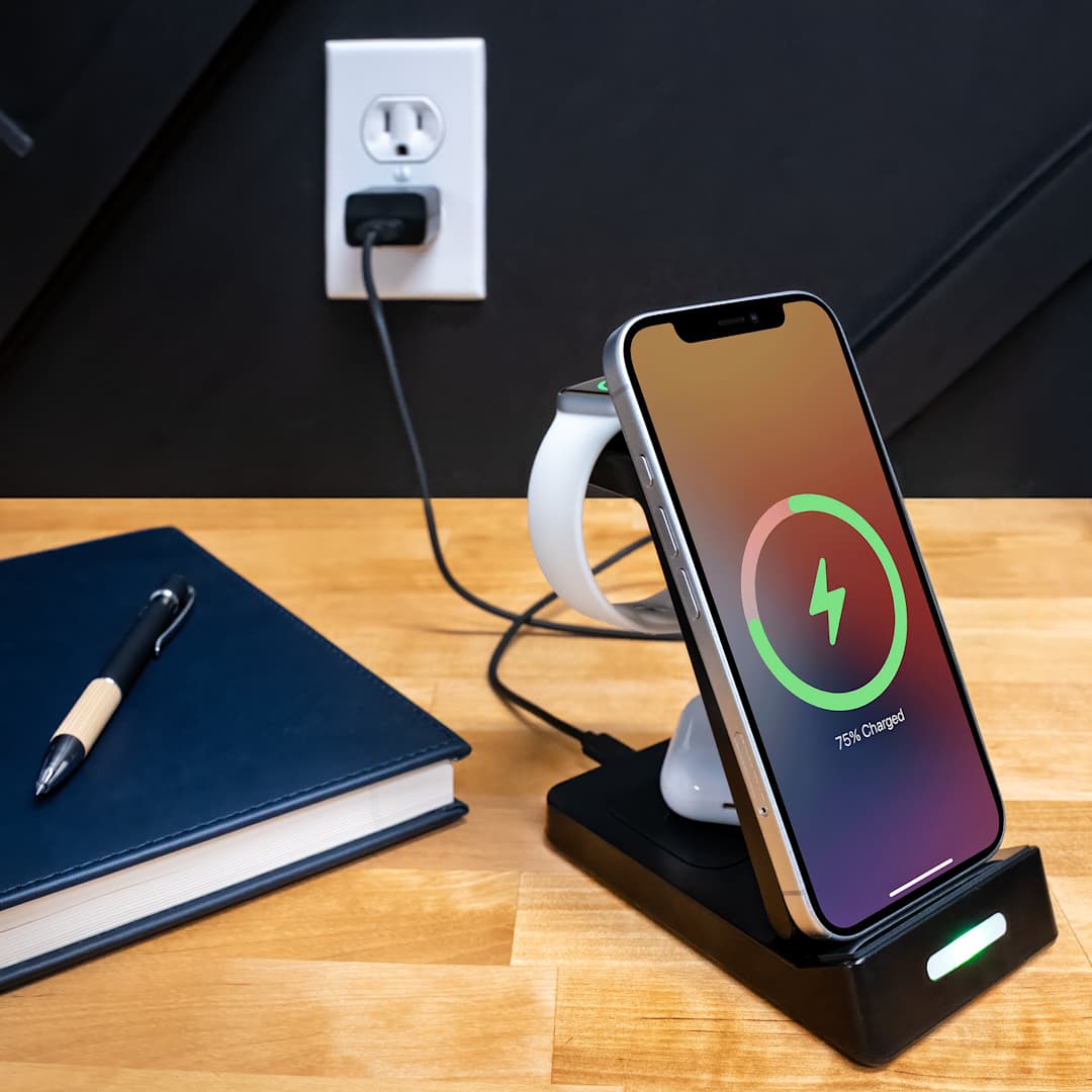 TriCharged 3-in-1 15W Wireless Charging Stand - SM-2844 Black