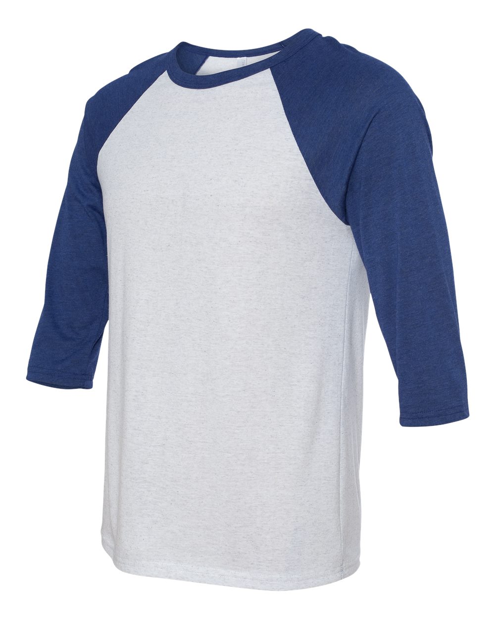 BELLA + CANVAS Unisex Three-Quarter Sleeve Baseball Tee - 3200 - 3200C White Fleck- Navy Triblend