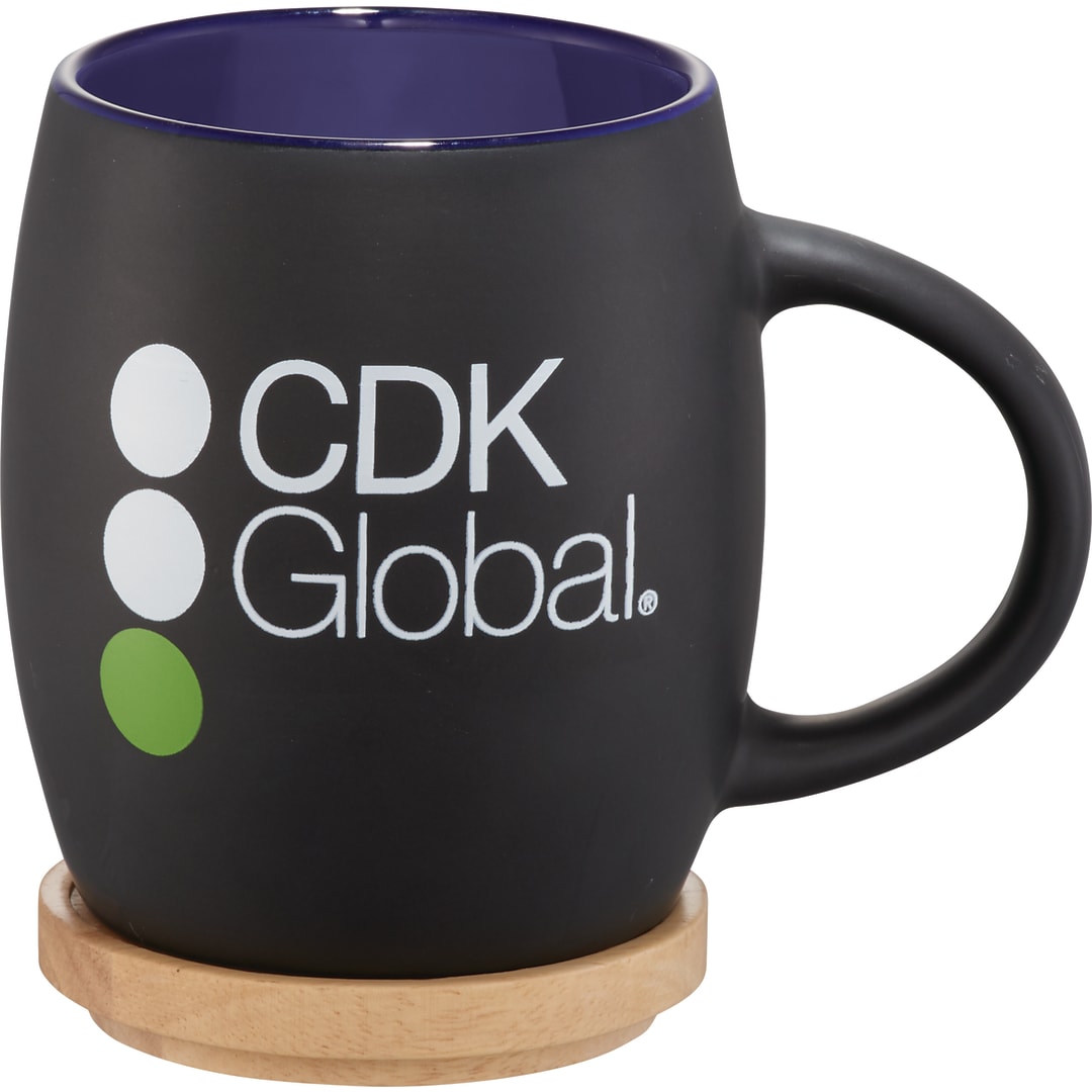 Hearth Ceramic Mug FSC&#174;100% Wood Lid/Coaster 15oz - 1625-40 Black