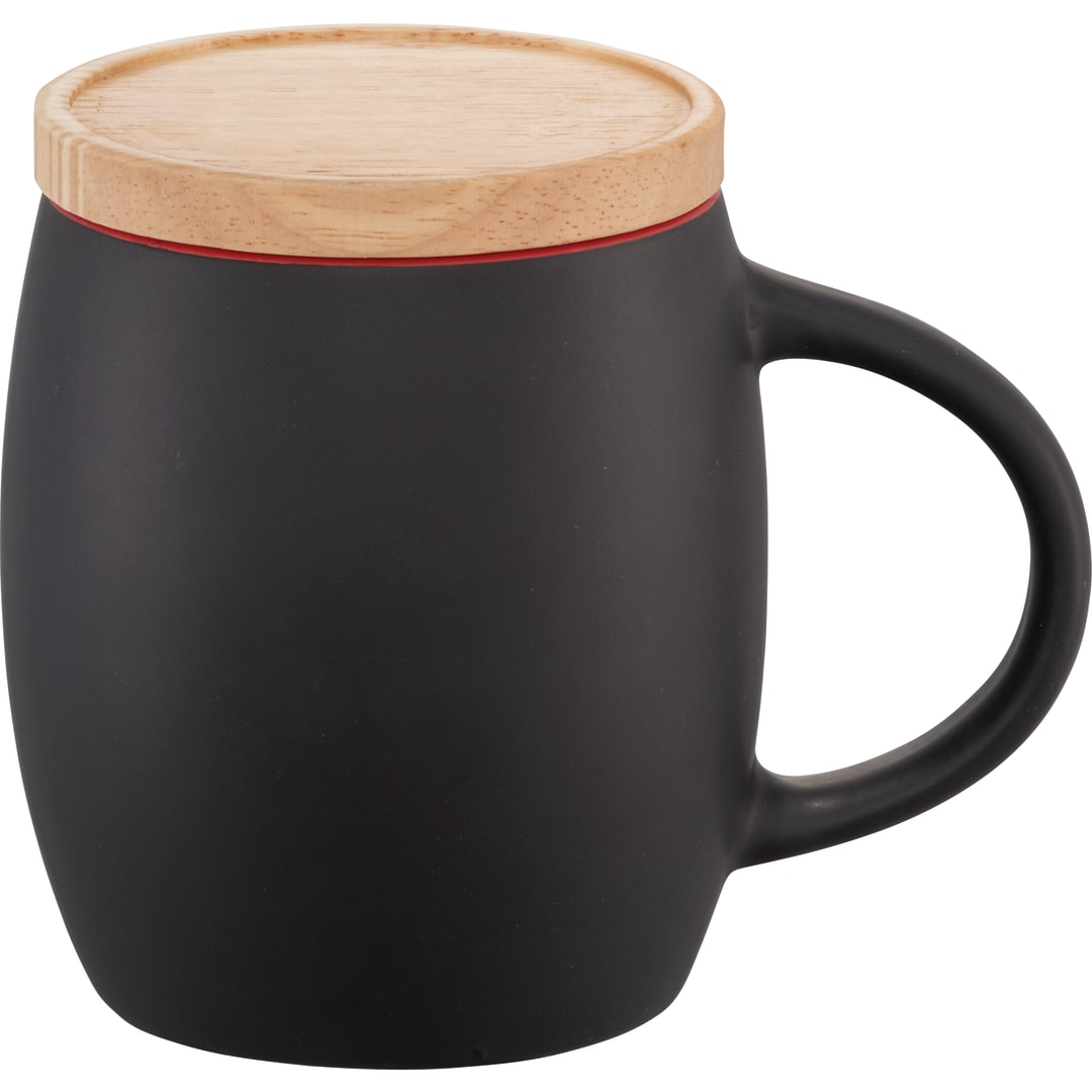 Hearth Ceramic Mug FSC&#174;100% Wood Lid/Coaster 15oz - 1625-40 Black
