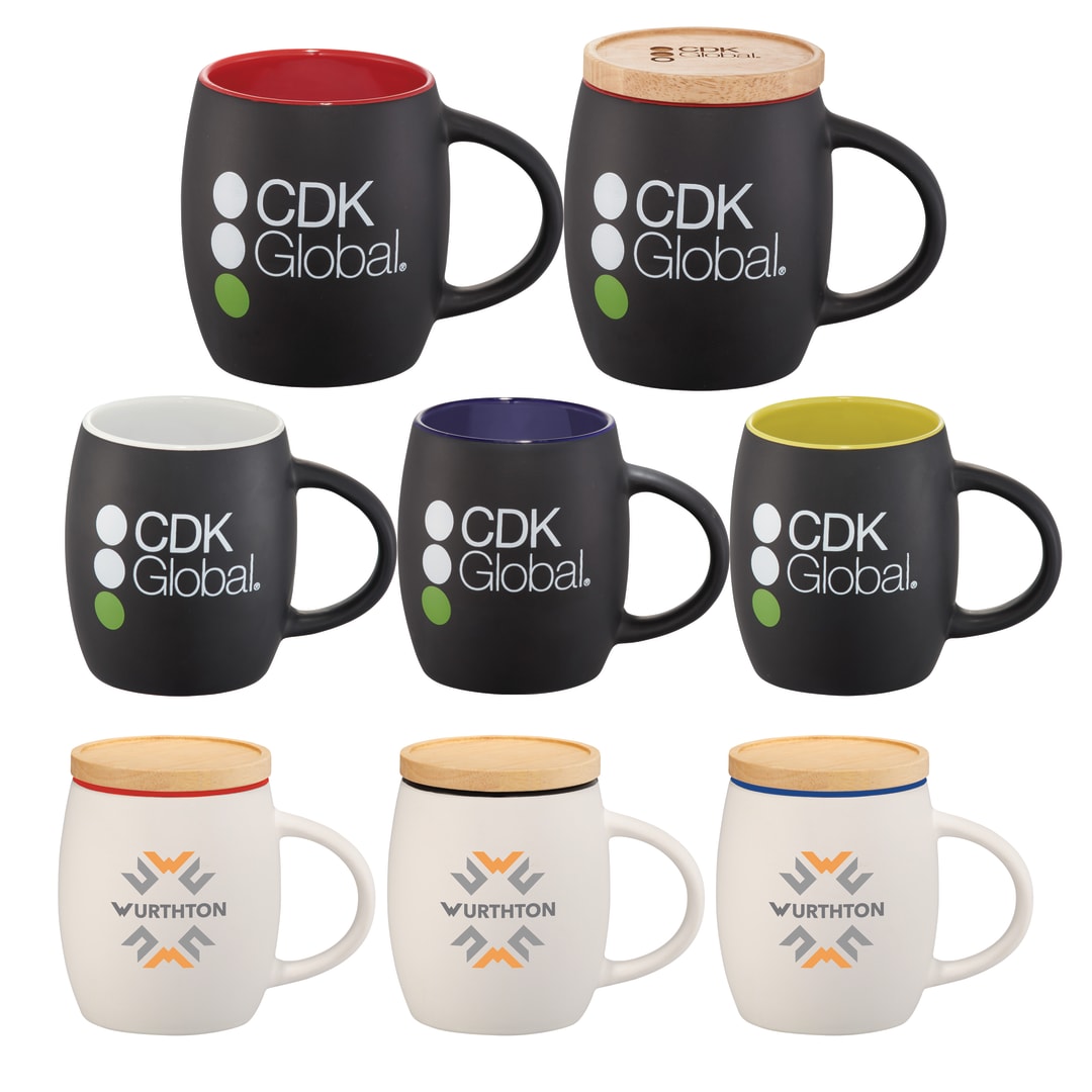 Hearth Ceramic Mug FSC&#174;100% Wood Lid/Coaster 15oz - 1625-40 Black