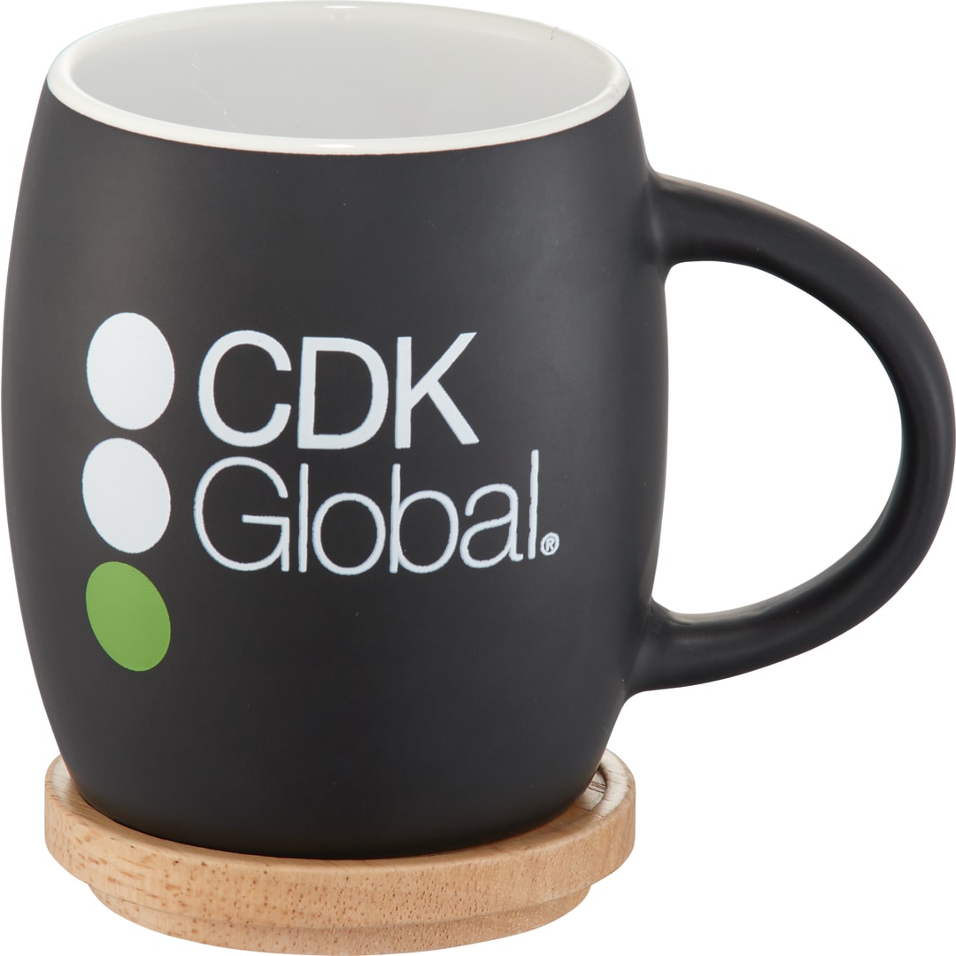Hearth Ceramic Mug FSC&#174;100% Wood Lid/Coaster 15oz - 1625-40 Black