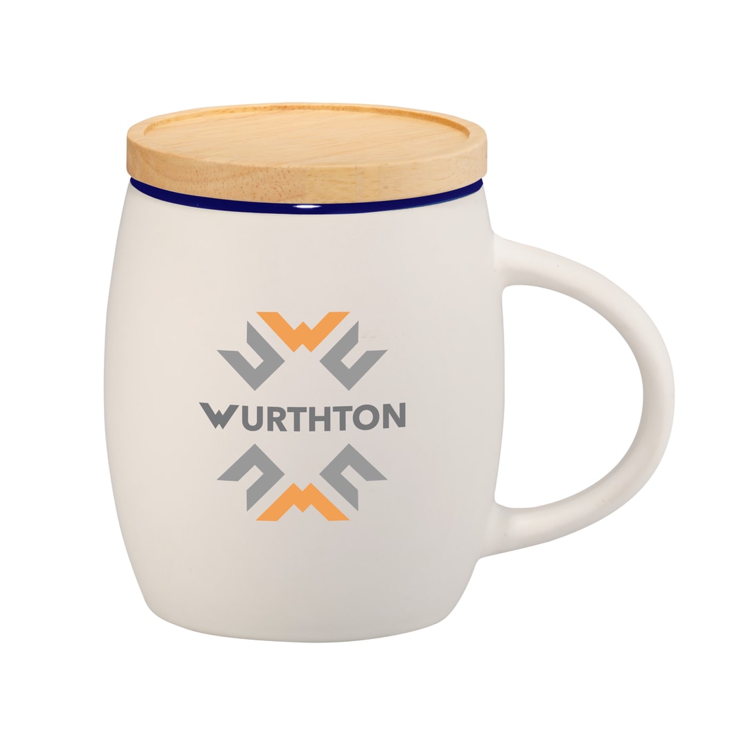 Hearth Ceramic Mug FSC&#174;100% Wood Lid/Coaster 15oz - 1625-40 Blue