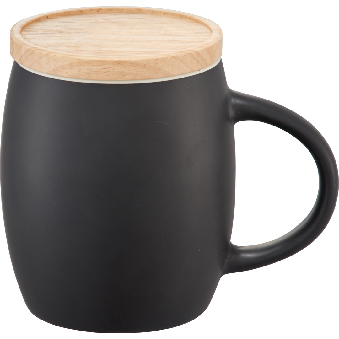 Hearth Ceramic Mug FSC®100% Wood Lid/Coaster 15oz - 1625-40 Black