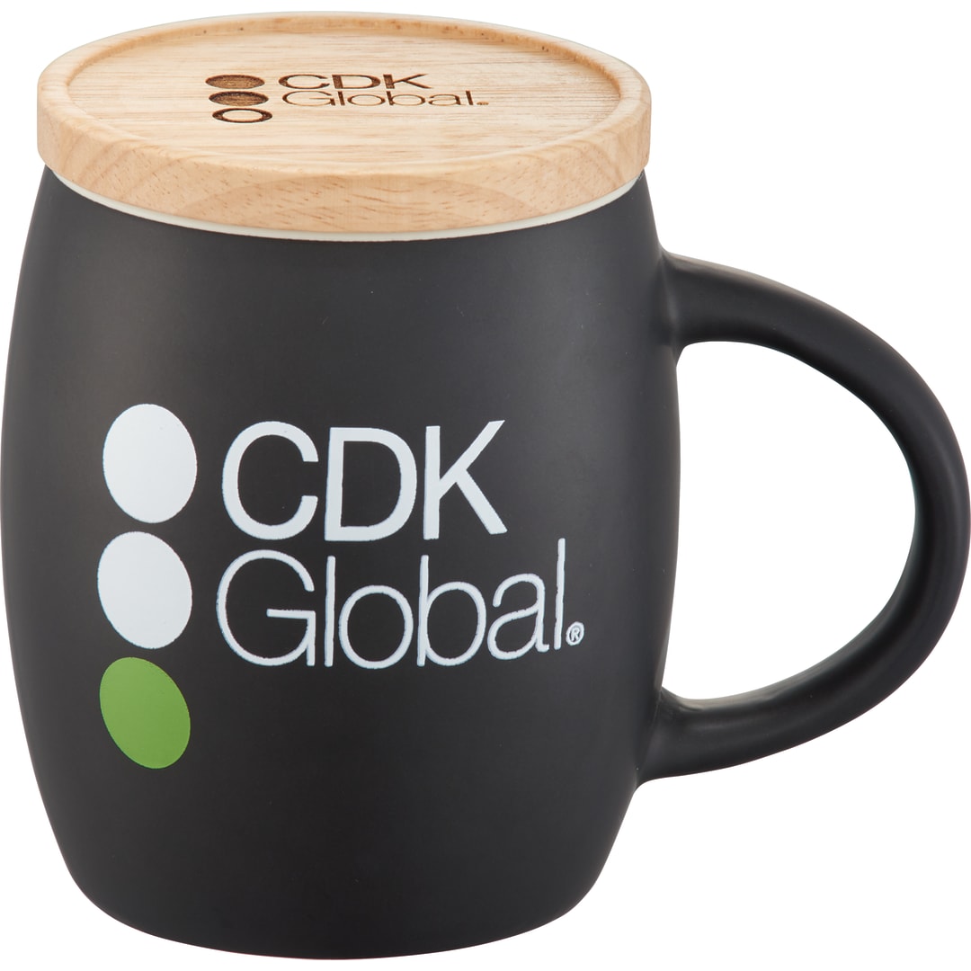 Hearth Ceramic Mug FSC®100% Wood Lid/Coaster 15oz - 1625-40 Black