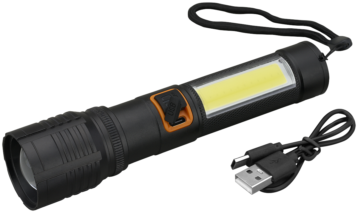 Rechargeable 10W P50/COB Flashlight - FL211 Black