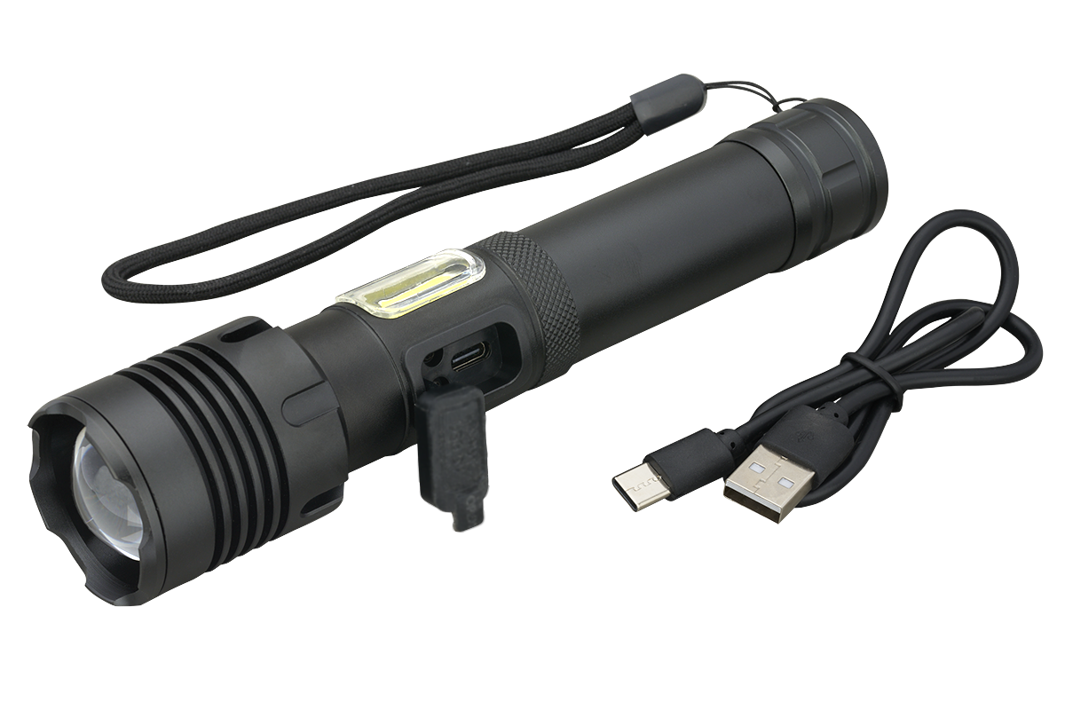 Rechargeable 15W P50/COB Flashlight - FL212 Black