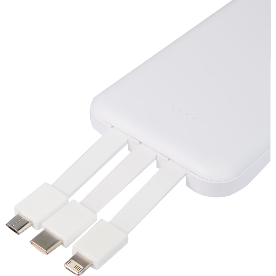 UL Listed 5,000 mAh Power Bank with Multi-Cables - 7122-13 White