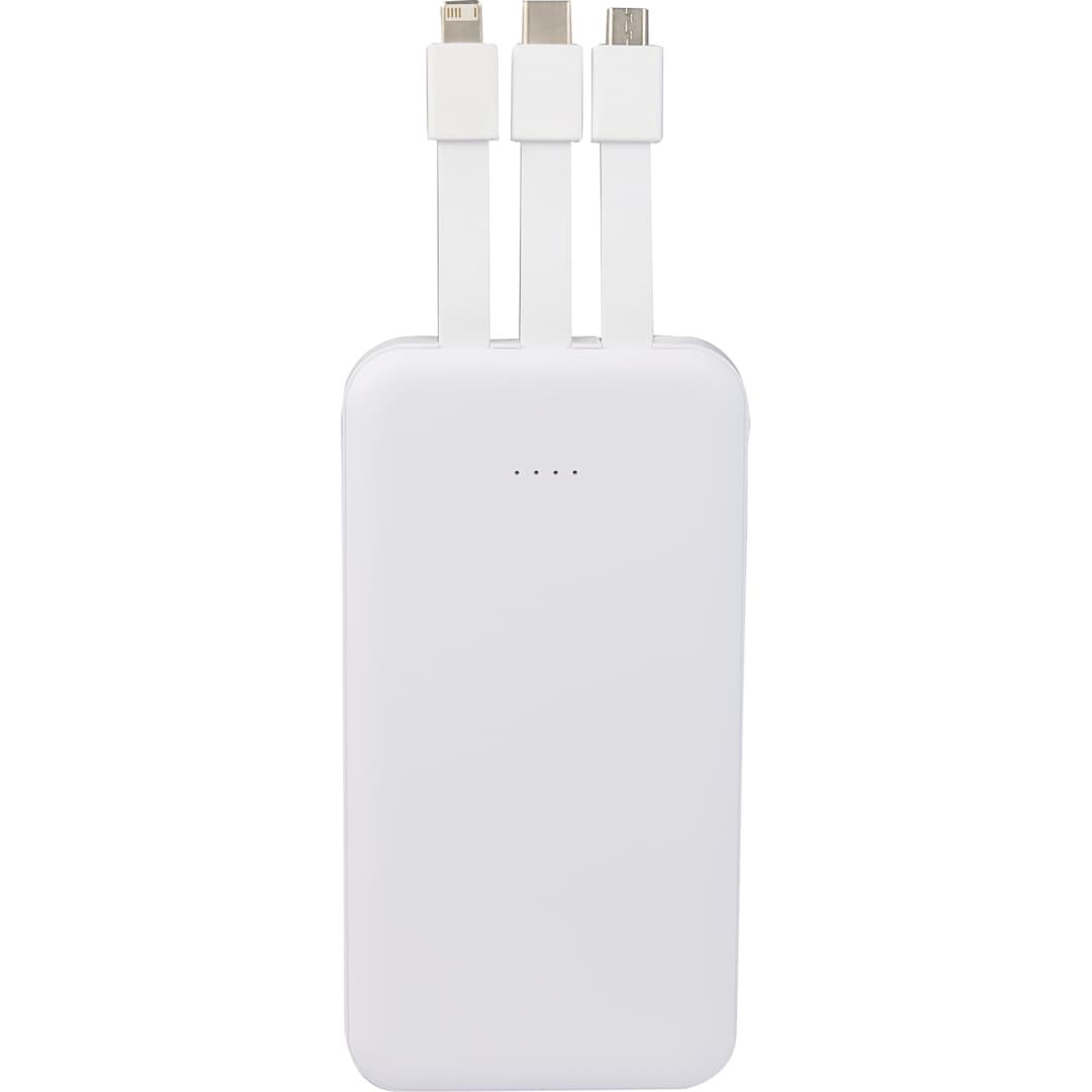 UL Listed 5,000 mAh Power Bank with Multi-Cables - 7122-13 White