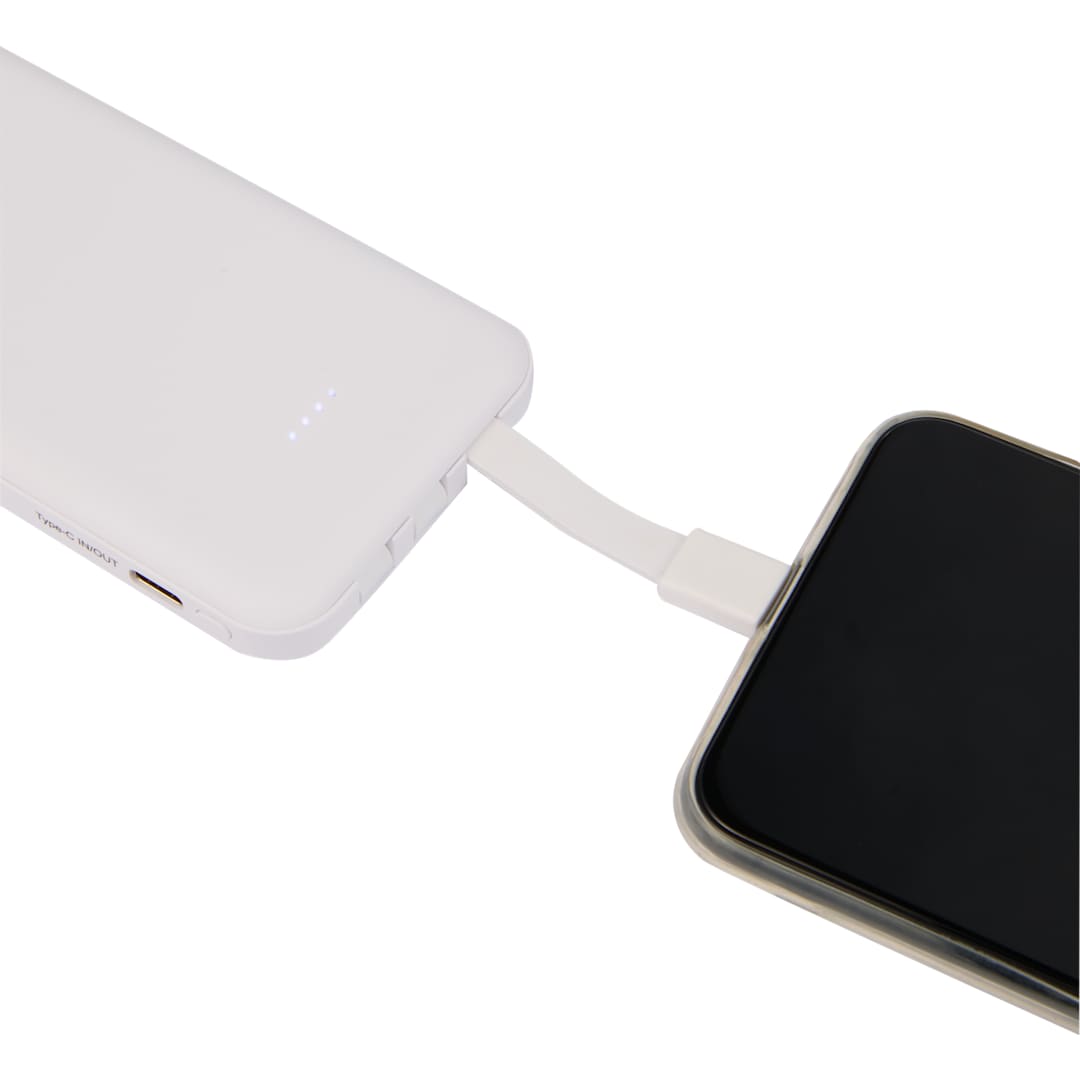 UL Listed 5,000 mAh Power Bank with Multi-Cables - 7122-13 White