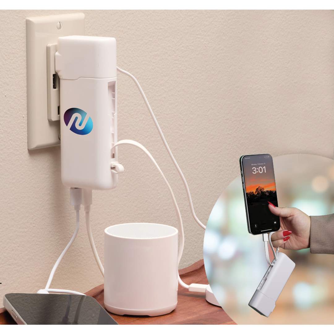 UL Listed 10,000 mAh 20W PD Power Bank with AC Plu - 7122-14 White